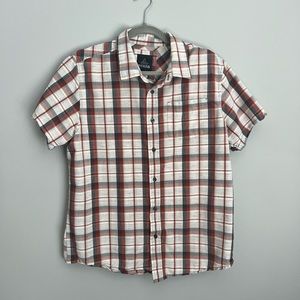 PRANA Grey/Rust TAMRACK Short Sleeve Button Up Size MED